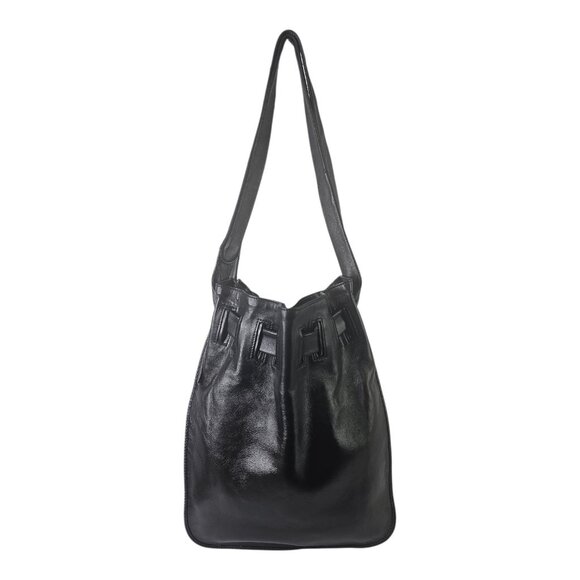 GUCCI Tom Ford Black Leather Drawstring Shoulder Bag Tote GG Double Straps Italy - Picture 6 of 16
